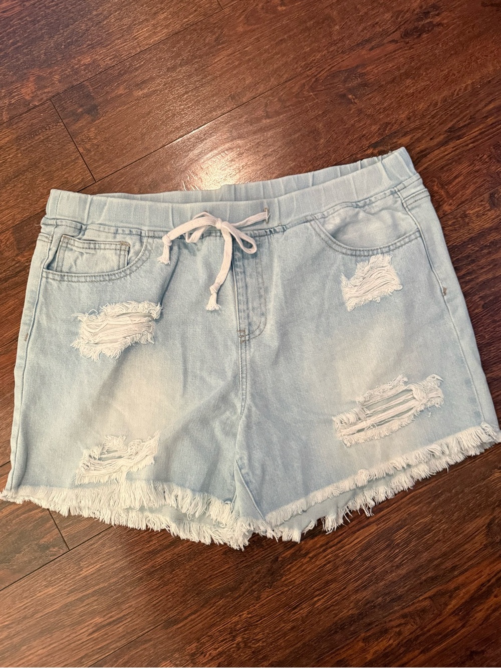 YMI Light Blue Distressed Denim Shorts with Drawstring